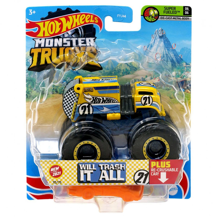 Машинка Монстр Трак Мусоровоз Хот Вилс 1:64 Hot Wheels Monster Trucks Will Trash It All Mattel GTH92