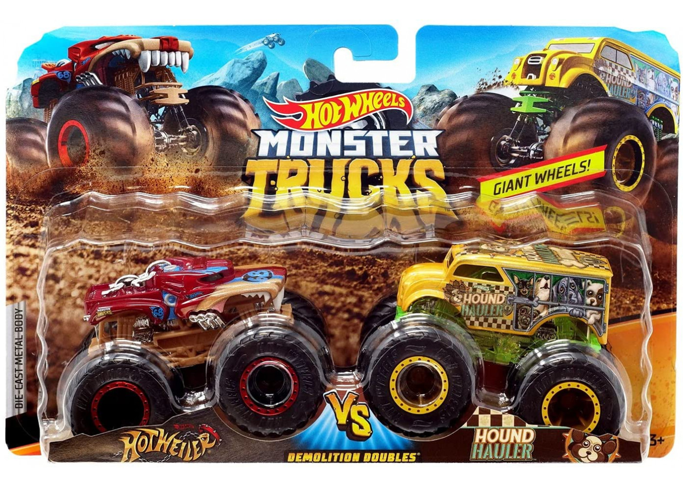 Машинки Хот Вилс Хотвейлер против Гигантских колес Монстр Трак Hotweiler vs.Hound Hauler Hot Wheels Mattel FYJ69