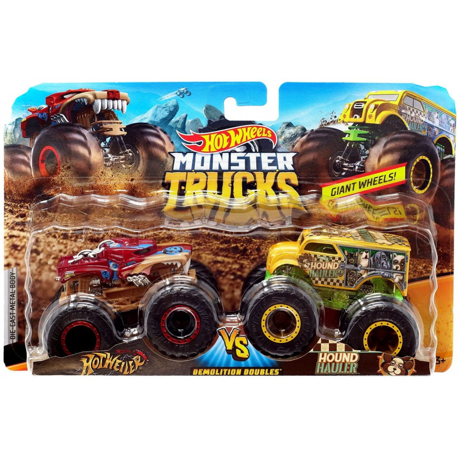 Машинки Хот Вилс Хотвейлер против Гигантских колес Монстр Трак Hotweiler vs.Hound Hauler Hot Wheels Mattel FYJ69