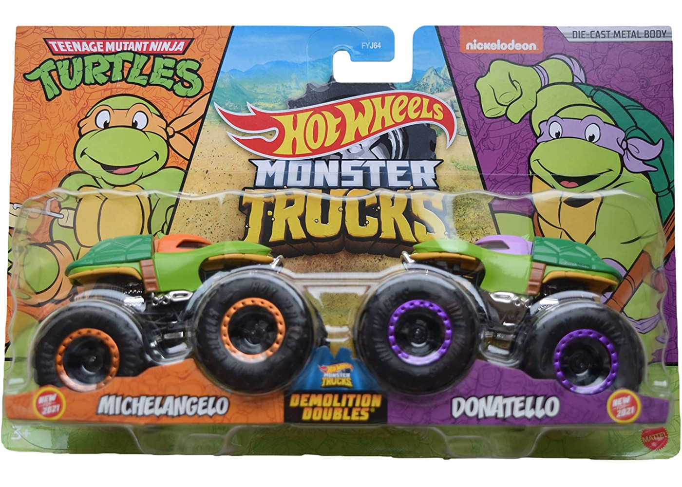 Машинки Хот Вилс Микеланжело Против Донателло Монстр Трак Monster Trucks Michelangelo VS Donatello Hot Wheels GTJ53