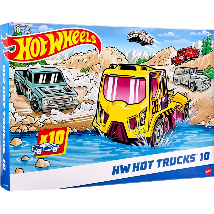 Набор из 10 машинок 1:64 Хот Вилс Hot Trucks Hot Wheels Mattel HMK46