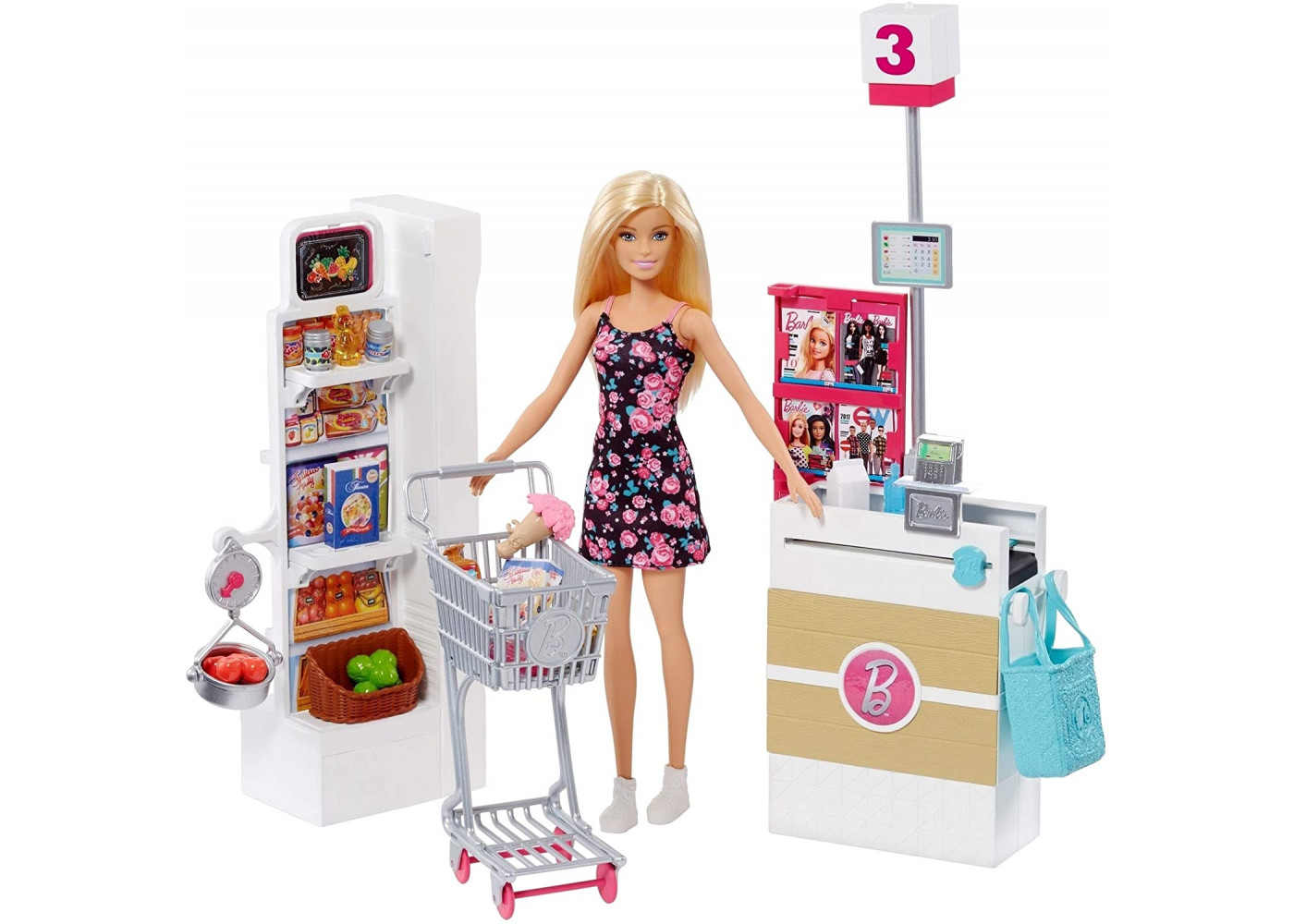 Набор Барби магазин Barbie Doll Grocery Store with Rolling Cart Mattel FRP01