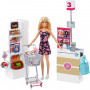Набор Барби магазин Barbie Doll Grocery Store with Rolling Cart Mattel FRP01