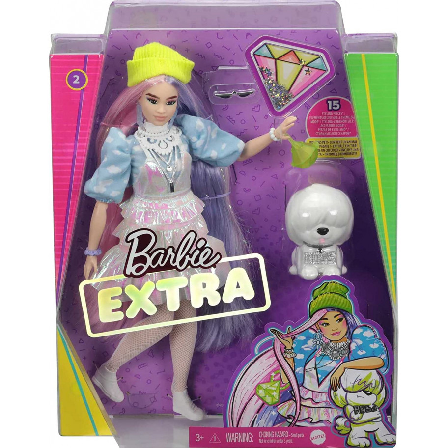 Кукла Барби Экстра Стильная Модница с щенком Barbie Extra Shimmery Look with Pet Puppy Mattel GVR05