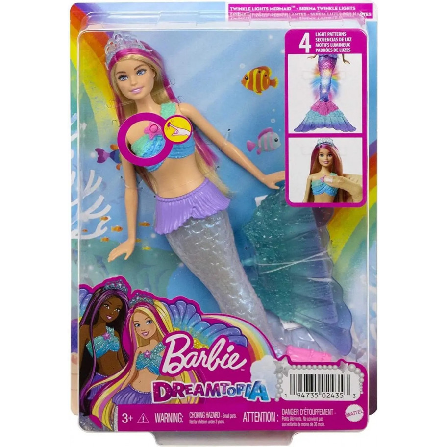 Лялька (примʼята коробка) Барбі Русалочка з світловими ефектами Barbie Dreamtopia Light-Up Tail Mermaid Doll Mattel BHDJ36
