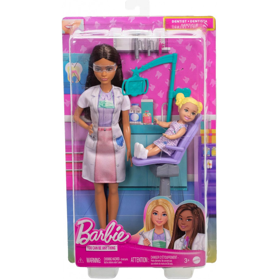 Кукла Барби Стоматолог с ребенком и аксессуарами Barbie Dentist with Brunette Doll & Kid Doll Mattel JCR75