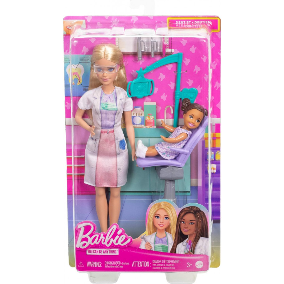 Кукла Барби Стоматолог с ребенком и аксессуарами Barbie Dentist with Blonde Doll & Kid Doll Mattel JCR74
