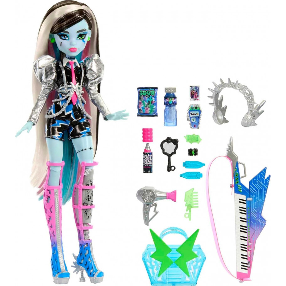 Кукла Монстер Хай Фрэнки Штейн с аксессуарами Monster High Amped Up Frankie Stein Rockstar Mattel HNF84