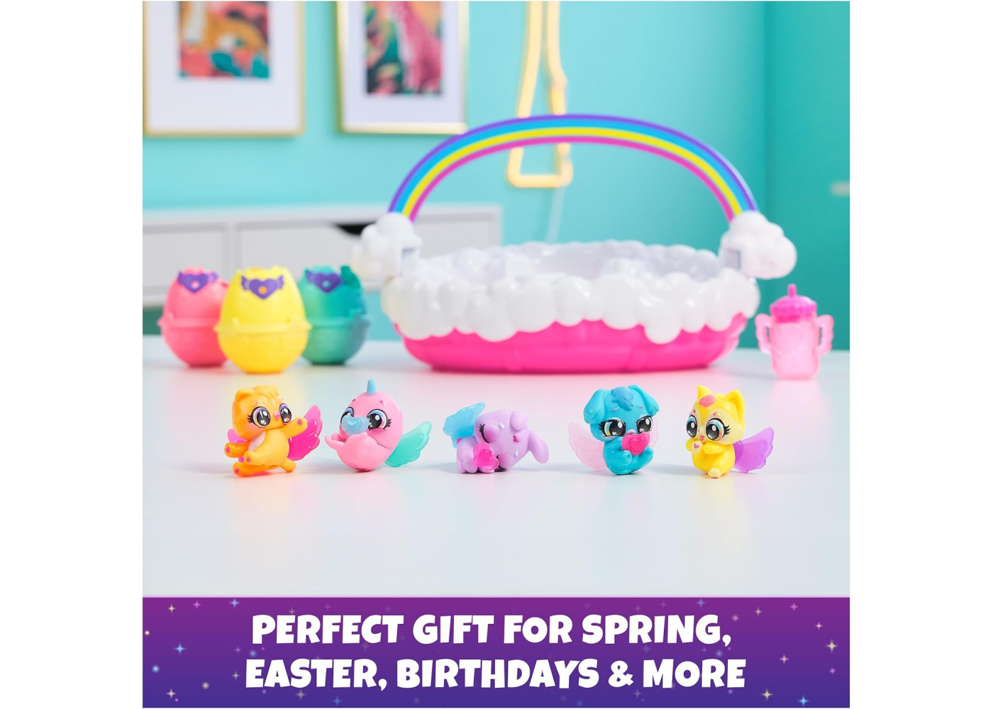 Фигурки Хетчималс Неоновая Радужная Весенняя Корзинка Hatchimals Alive Neon Rainbow Basket Spin Master 6072741