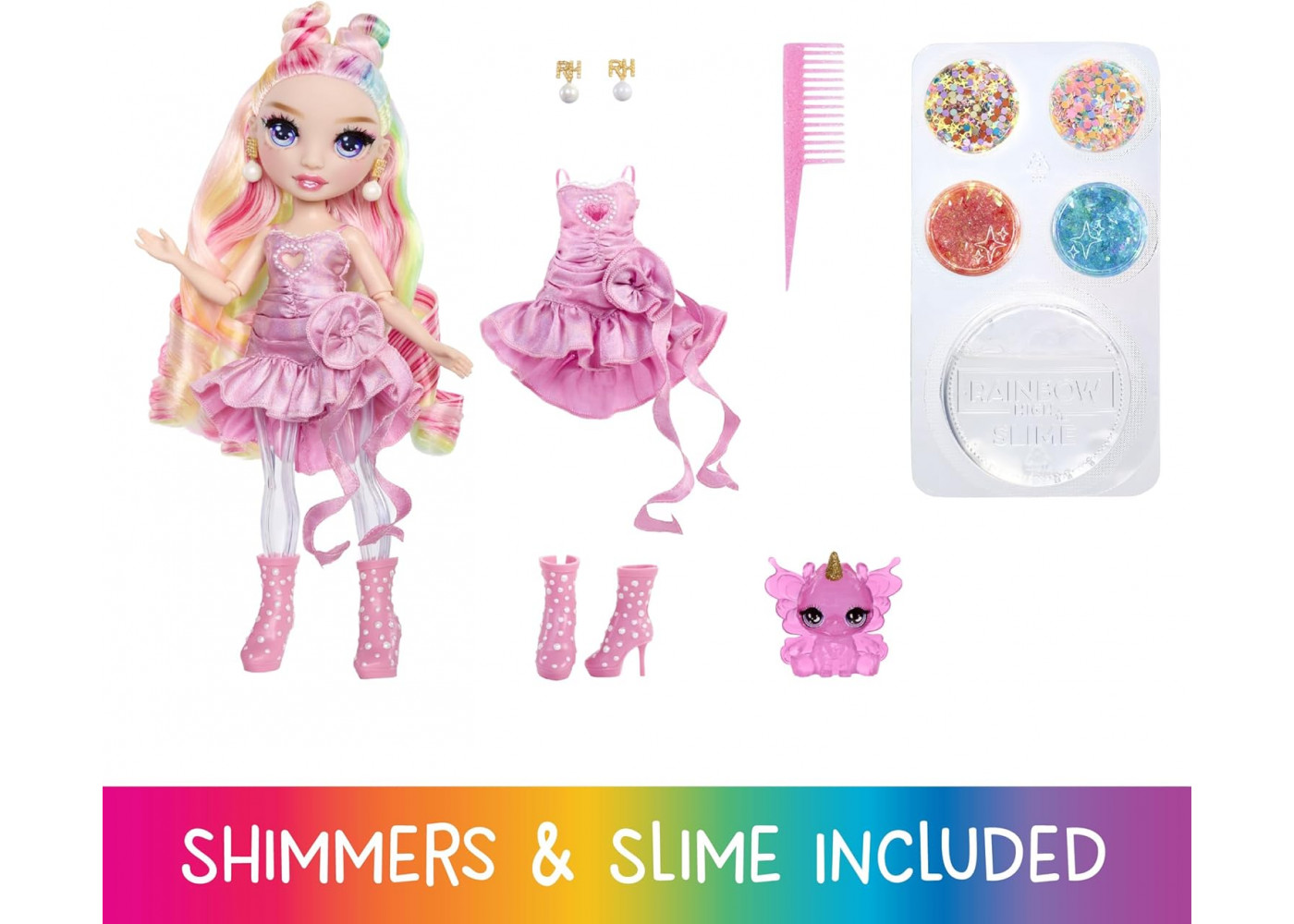 Кукла Реинбоу Хай Белла со Слаймом и Питомцем Розовое Сияние Rainbow High Shimmers with Slime Bella MGA 543701