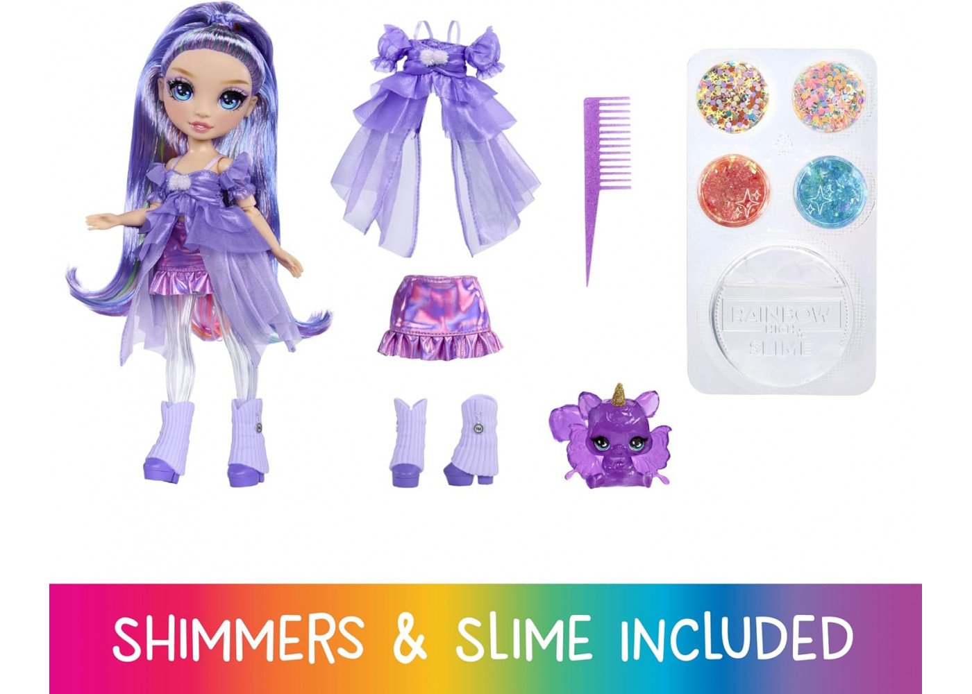 Кукла Реинбоу Хай Виолетта со Слаймом и Питомцем Мерцания Rainbow High Shimmers with Slime Bella MGA 543787