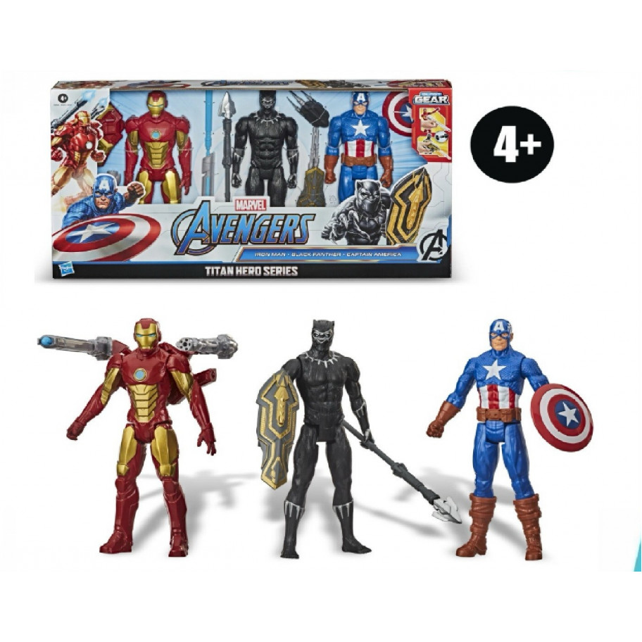 Набор Фигурок 30 см Капитан Америка Железный Человек и Черная Пантера Titan Hero Marvel Endgame Hasbro E9889