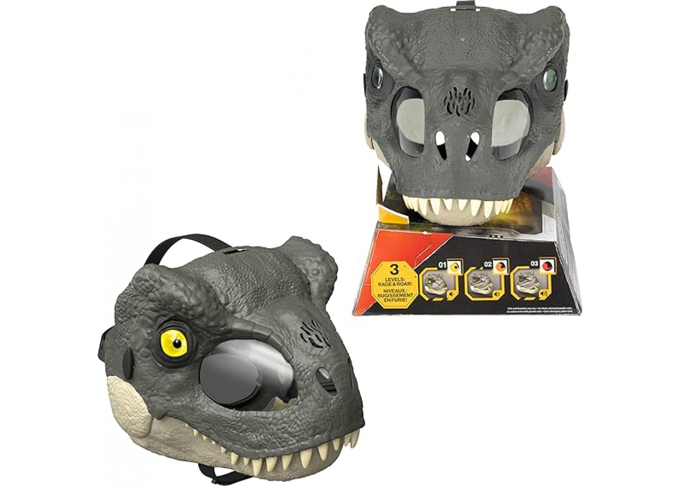 Маска Динозавр Тираннозавр Рекс с движимой челюстью звук и свет Jurassic World T-Rex Rage N Roar Mattel JGW41