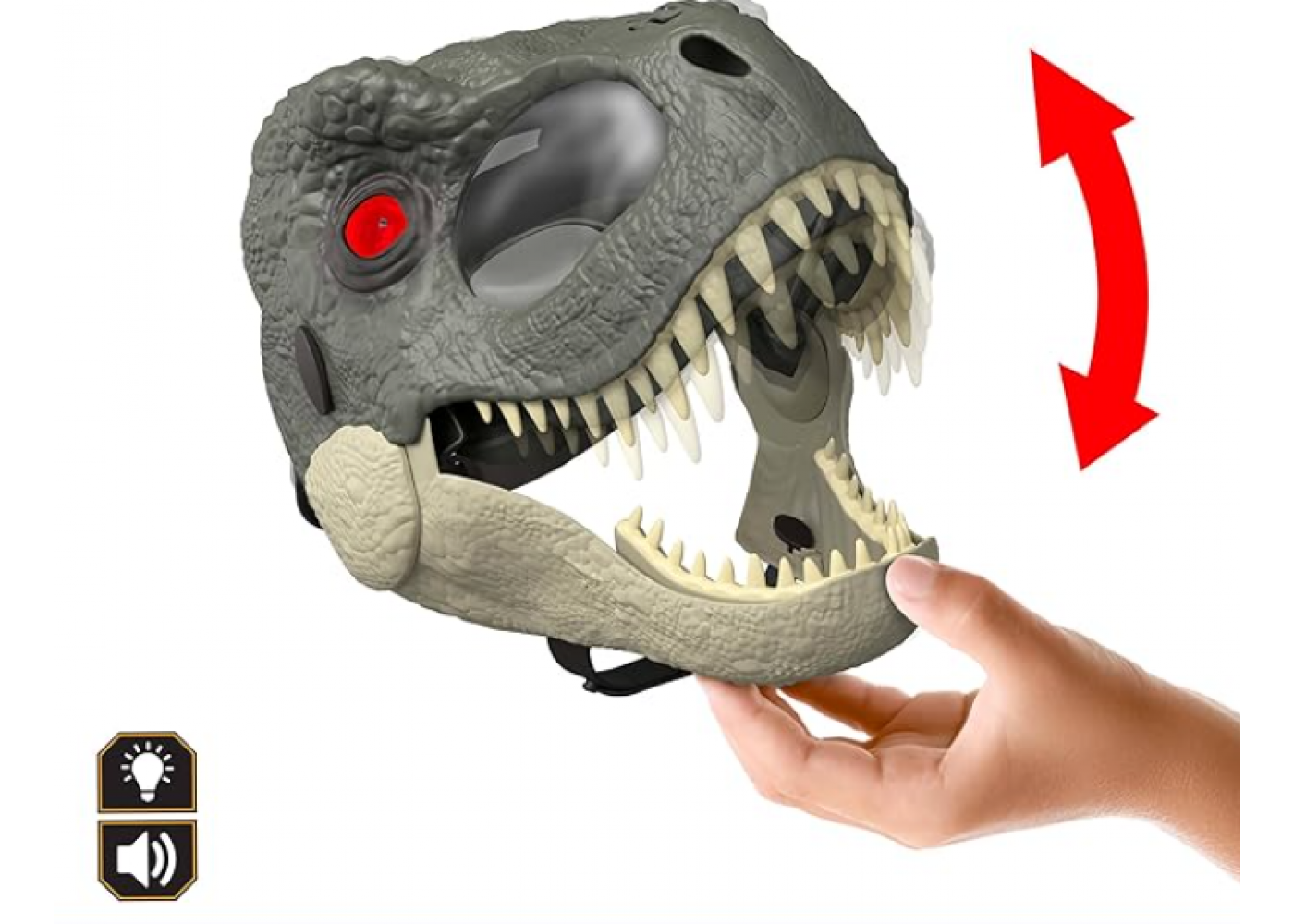 Маска Динозавр Тираннозавр Рекс с движимой челюстью звук и свет Jurassic World T-Rex Rage N Roar Mattel JGW41