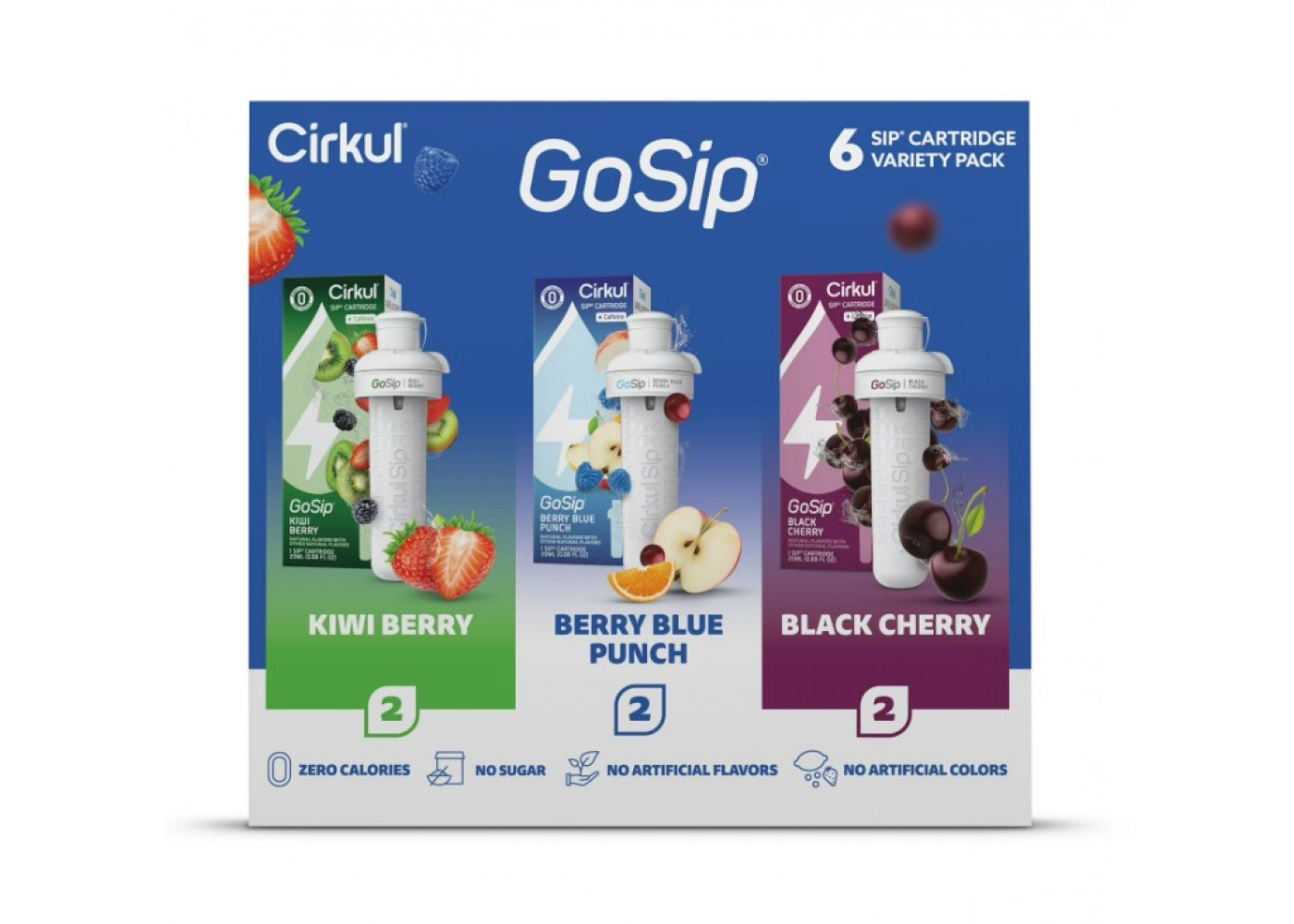 Картридж Cirkul 6 шт Вкус Киви-Ягоды, Ягодный Пунш, Вишня GoSip Flavor Cartridgewith Caffeine Cirkul 41229