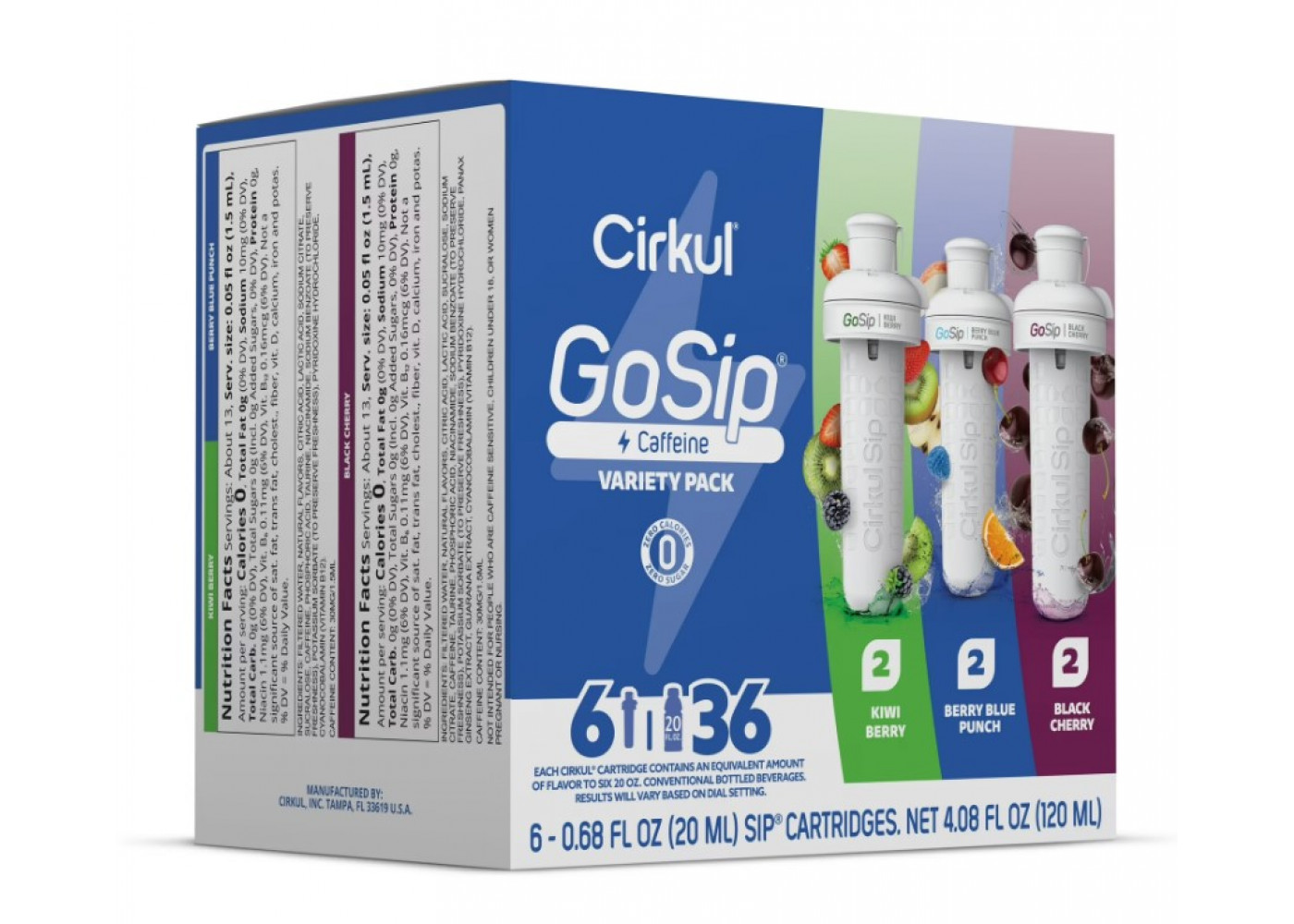 Картридж Cirkul 6 шт Вкус Киви-Ягоды, Ягодный Пунш, Вишня GoSip Flavor Cartridgewith Caffeine Cirkul 41229