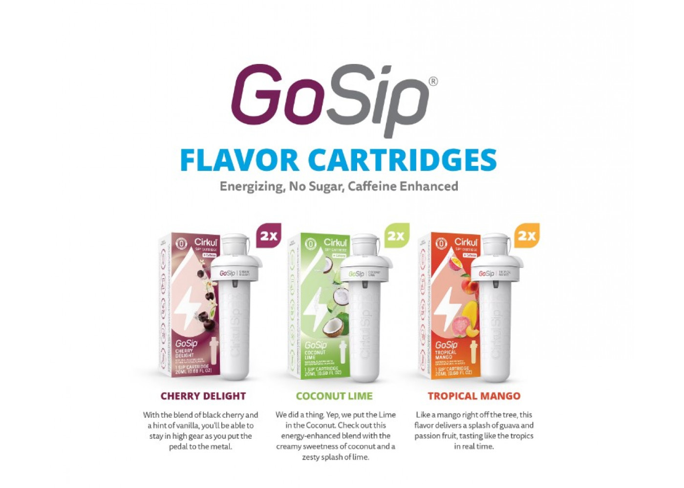 Картридж Cirkul 6 шт Смак Вишня Кокос Лайм та Тропічне Манго GoSip Flavor Cartridge with Caffeine Cirkul 41327