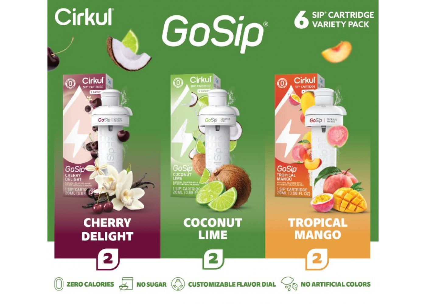 Картридж Cirkul 6 шт Смак Вишня Кокос Лайм та Тропічне Манго GoSip Flavor Cartridge with Caffeine Cirkul 41327