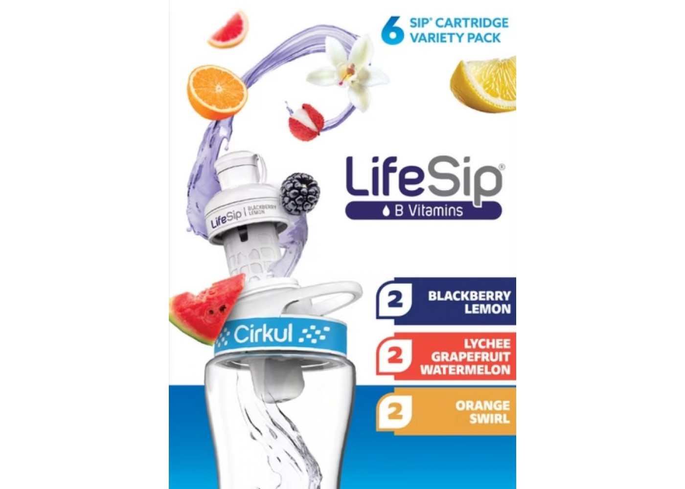 Картридж Cirkul 6 шт со Вкусом Ежевики Личи-Грейпфрут-Арбуза и Апельсина LifeSip B Vitamins Cirkul CRK41228