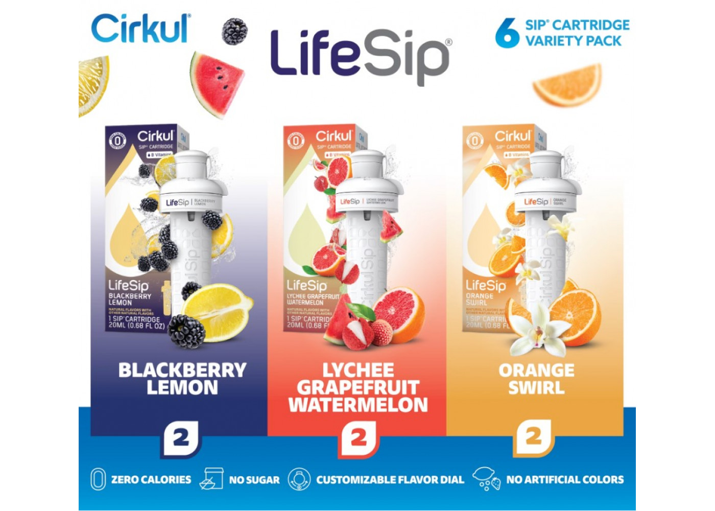 Картридж Cirkul 6 шт со Вкусом Ежевики Личи-Грейпфрут-Арбуза и Апельсина LifeSip B Vitamins Cirkul CRK41228