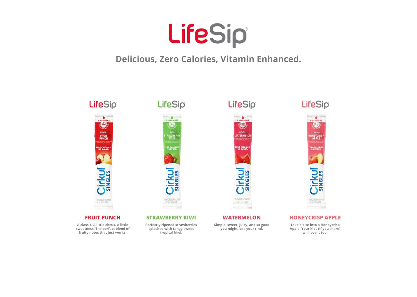 Стики Cirkul 24 шт (Пунш, Клубника-Киви, Яблоко, Арбуз) LifeSip Flavor Singles with B Vitamins Cirkul 41492