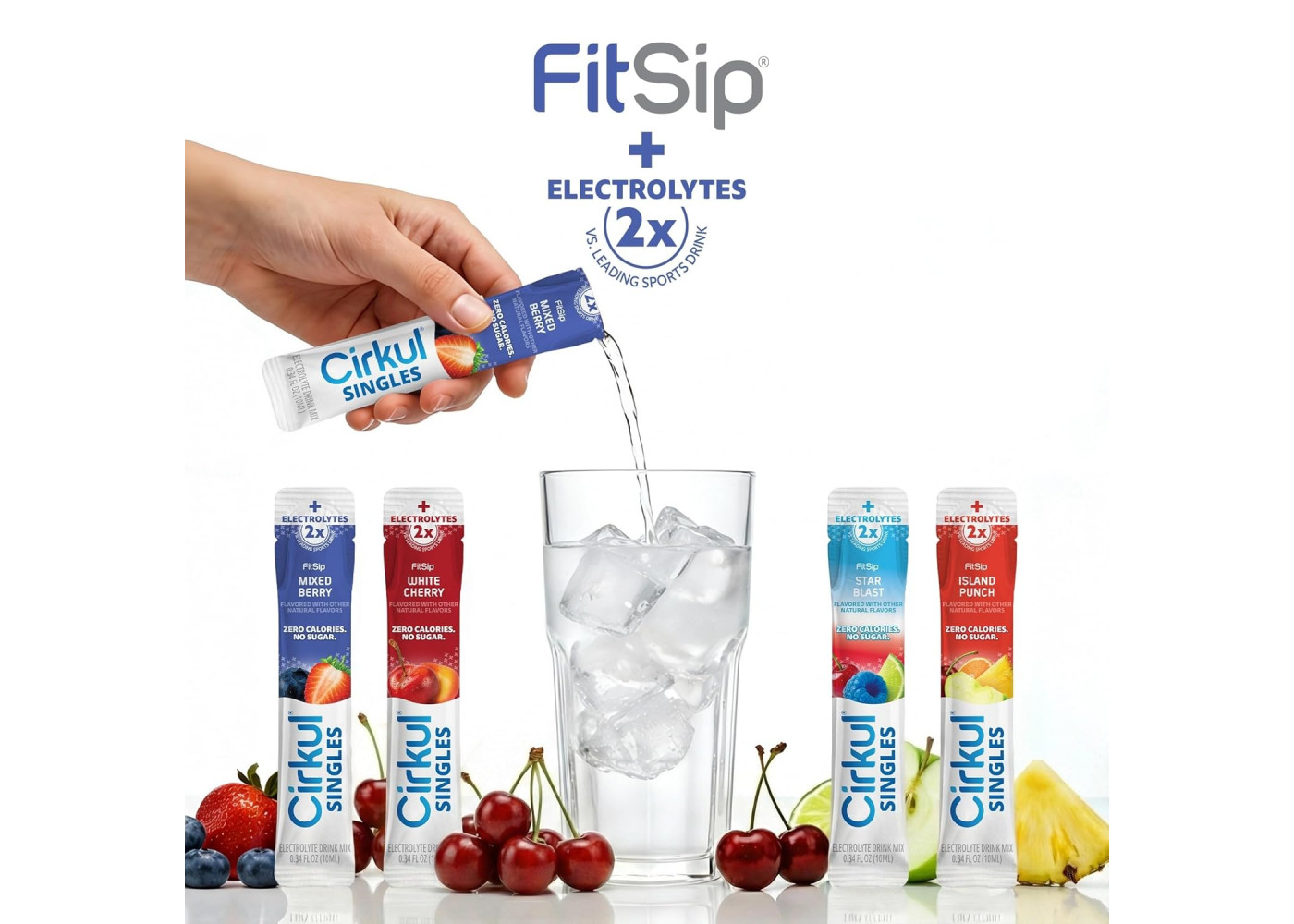 Стики Cirkul 24шт (Ягодный Микс, Вишня, Малина-Лайм, Тропический Пунш) FitSip Singles Electrolyte Cirkul 41493