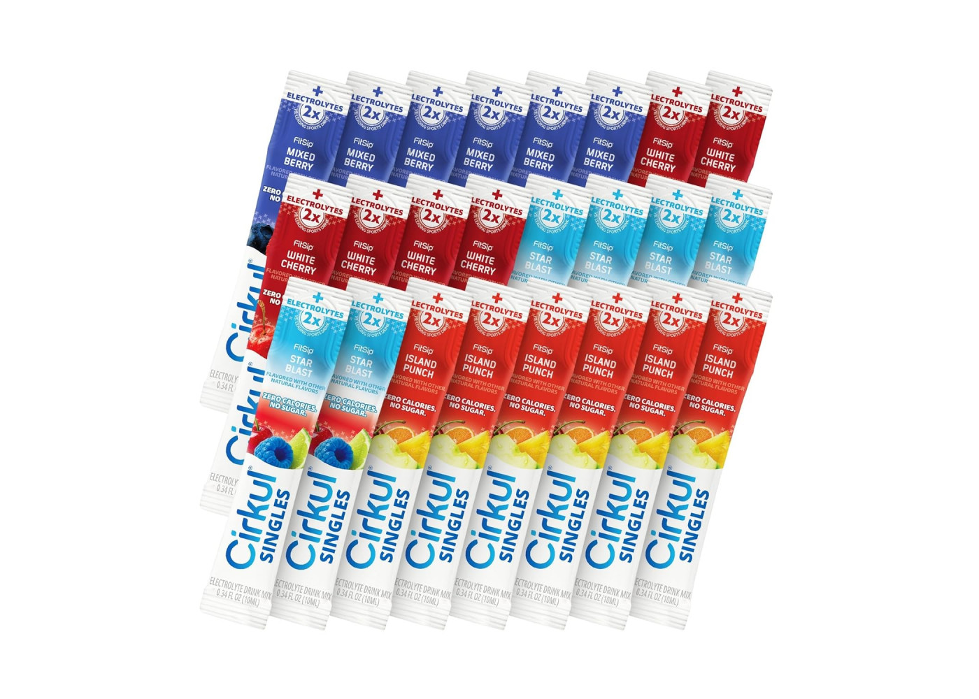 Стики Cirkul 24шт (Ягодный Микс, Вишня, Малина-Лайм, Тропический Пунш) FitSip Singles Electrolyte Cirkul 41493