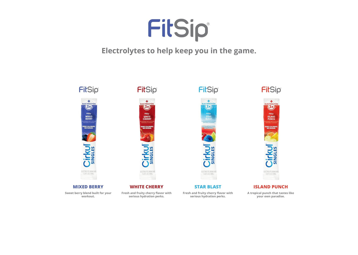 Стики Cirkul 24шт (Ягодный Микс, Вишня, Малина-Лайм, Тропический Пунш) FitSip Singles Electrolyte Cirkul 41493