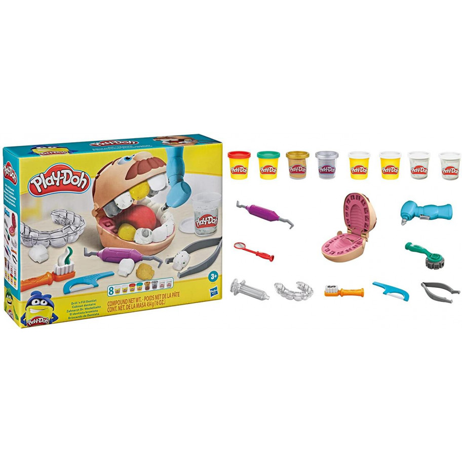 Набор Стоматолога (Примята коробка!) 10 иструметов и 8 банок Play-Doh Dentist Hasbro F12B59