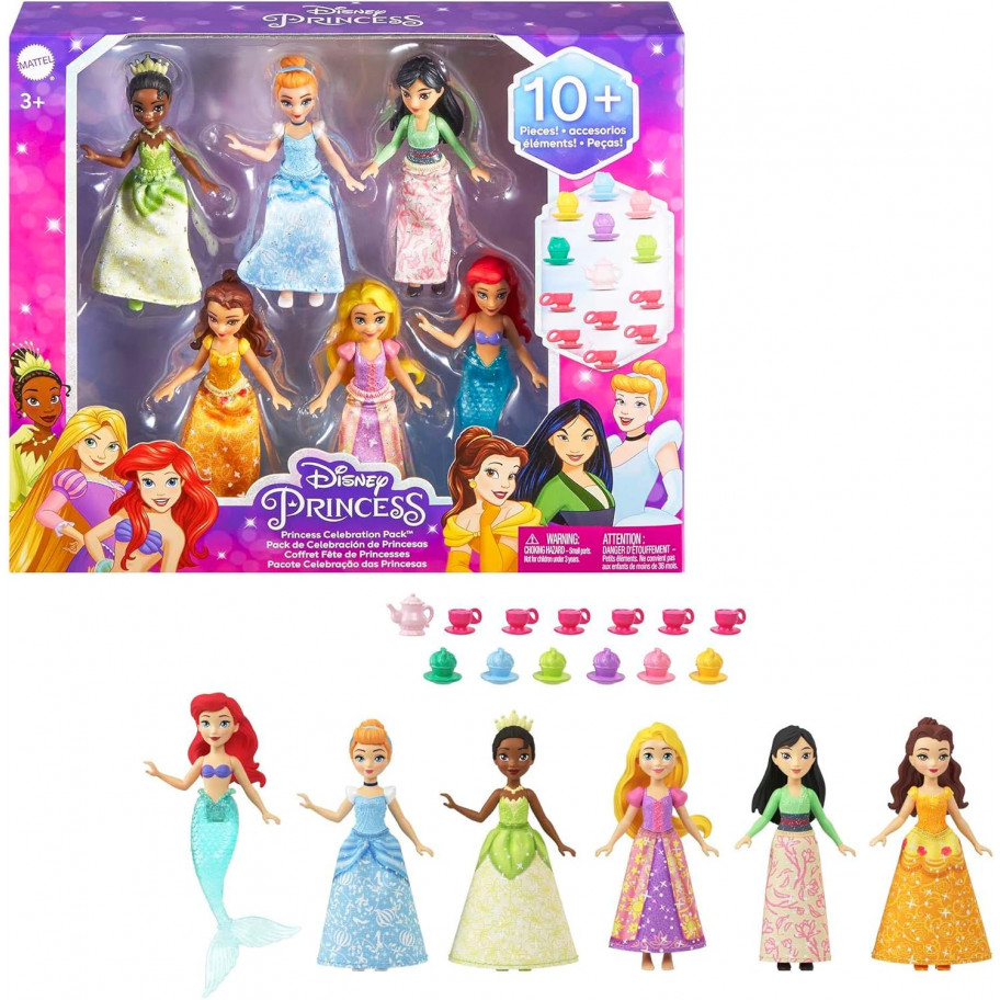 Набір Принцеси Дісней 6 ляльок та 13 аксесуарів Disney Princess Small Doll Party Mattel HLW91