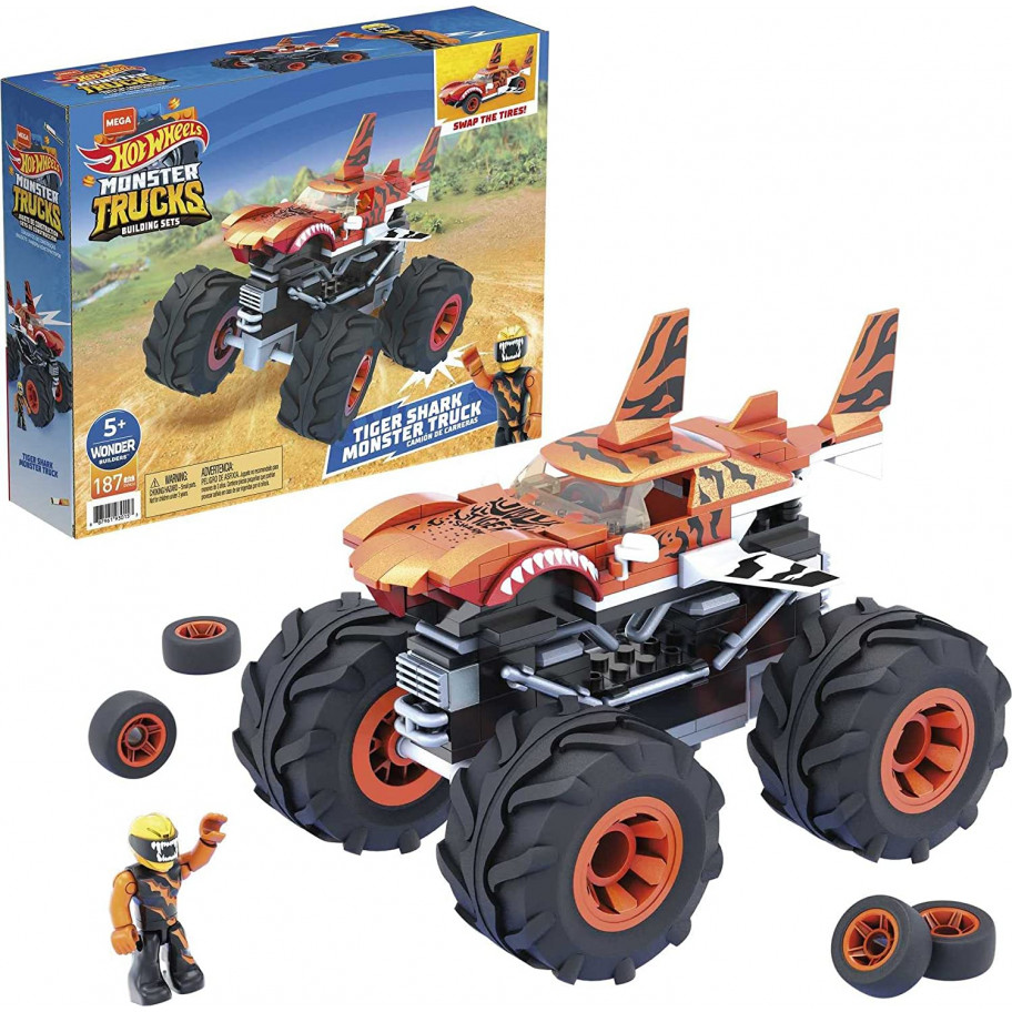 Машина Хот Вілс Тигрова Акула Конструктор Монстр Трак Hot Wheels Mega Construx Tiger Shark Mattel GVM26