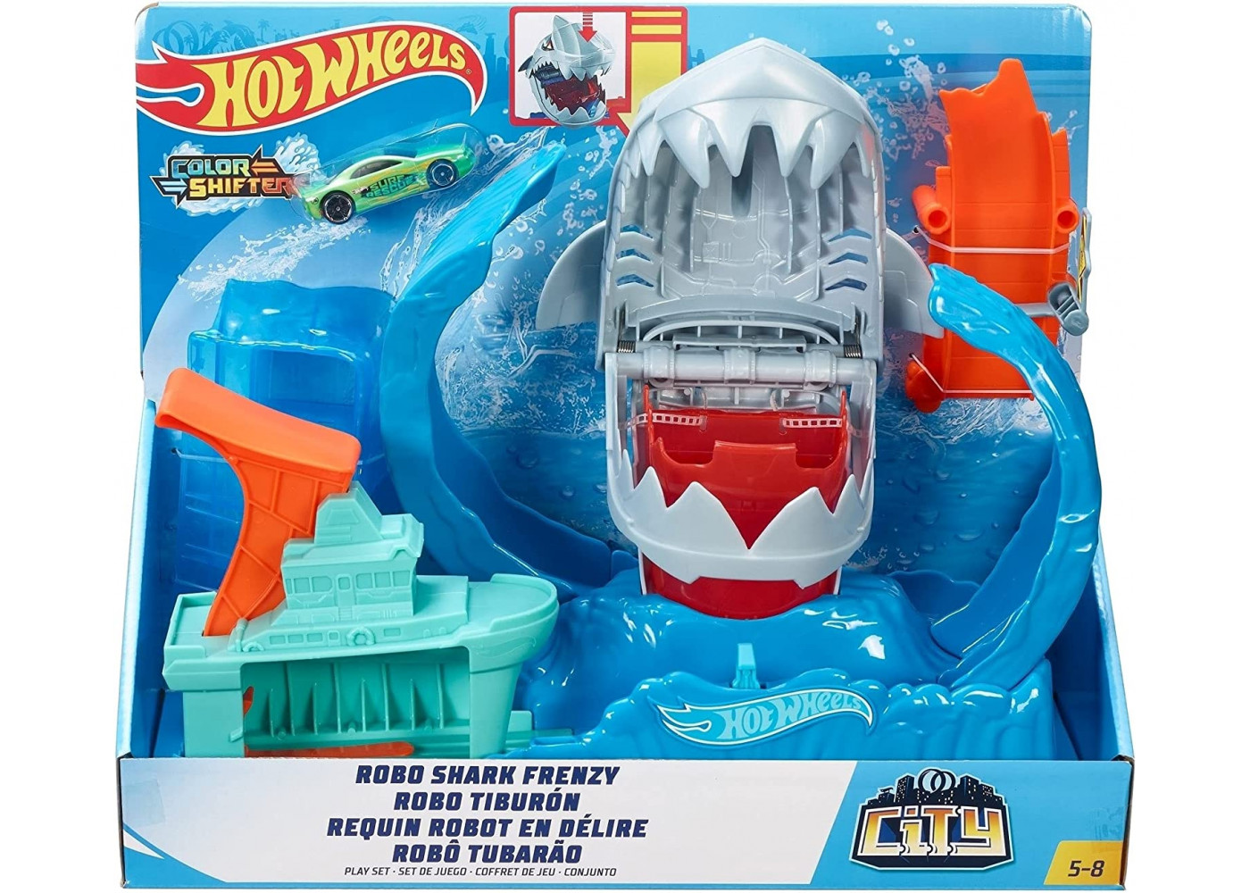 Трек Хот Вилс Измени Цвет Голодная Акула-Робот Hot Wheels City Color Changing Robot Shark Mattel GJL12