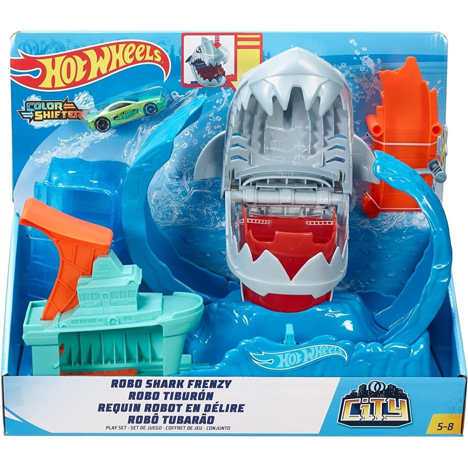 Трек Хот Вілс Зміни Колір Голодна Акула-Робот Hot Wheels City Color Changing Robot Shark Mattel GJL12