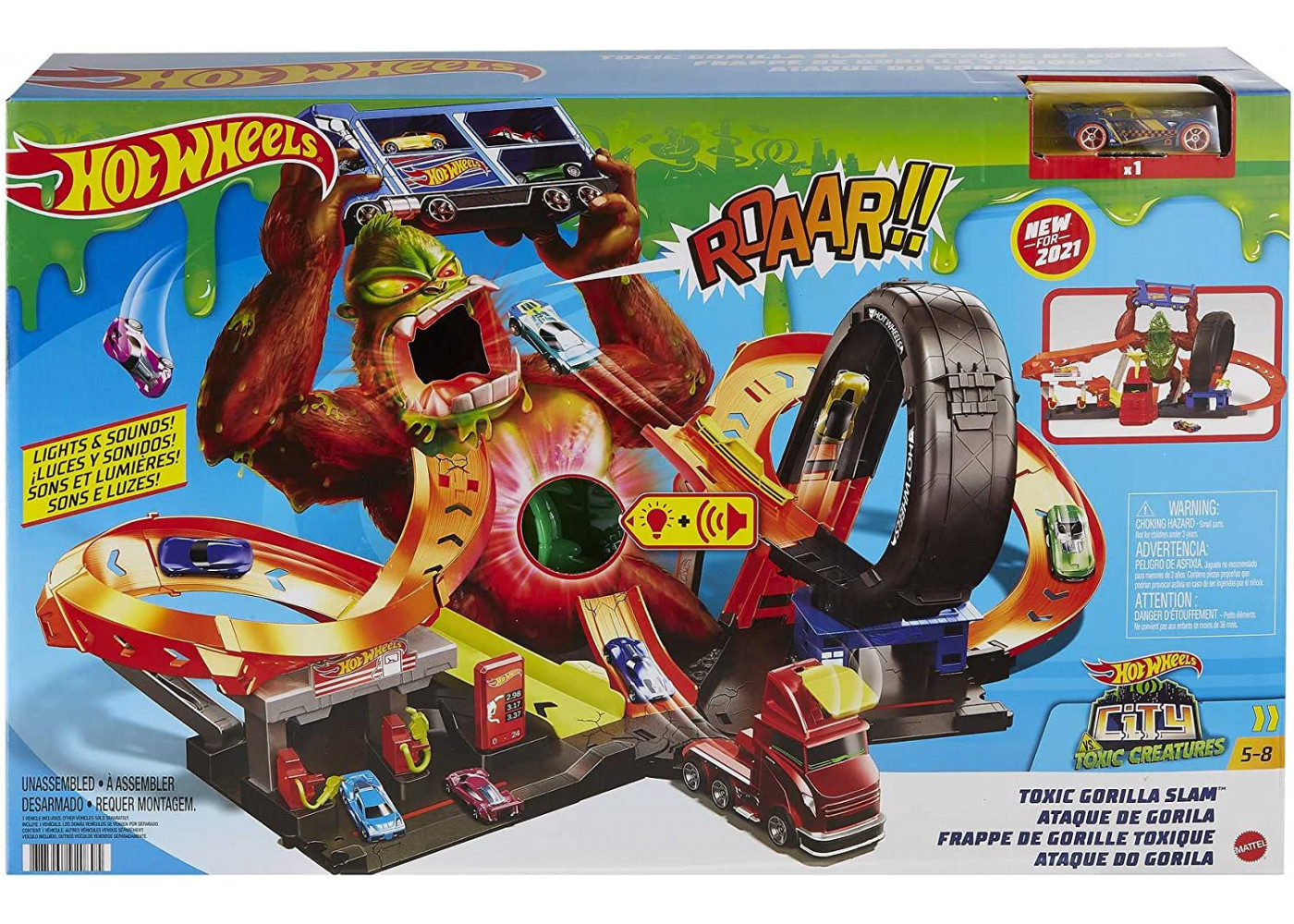 Трек Хот Вилс Атака Токсичной Гориллы на Заправку Hot Wheels Toxic Gorilla Slam Gas Station Mattel HBY95