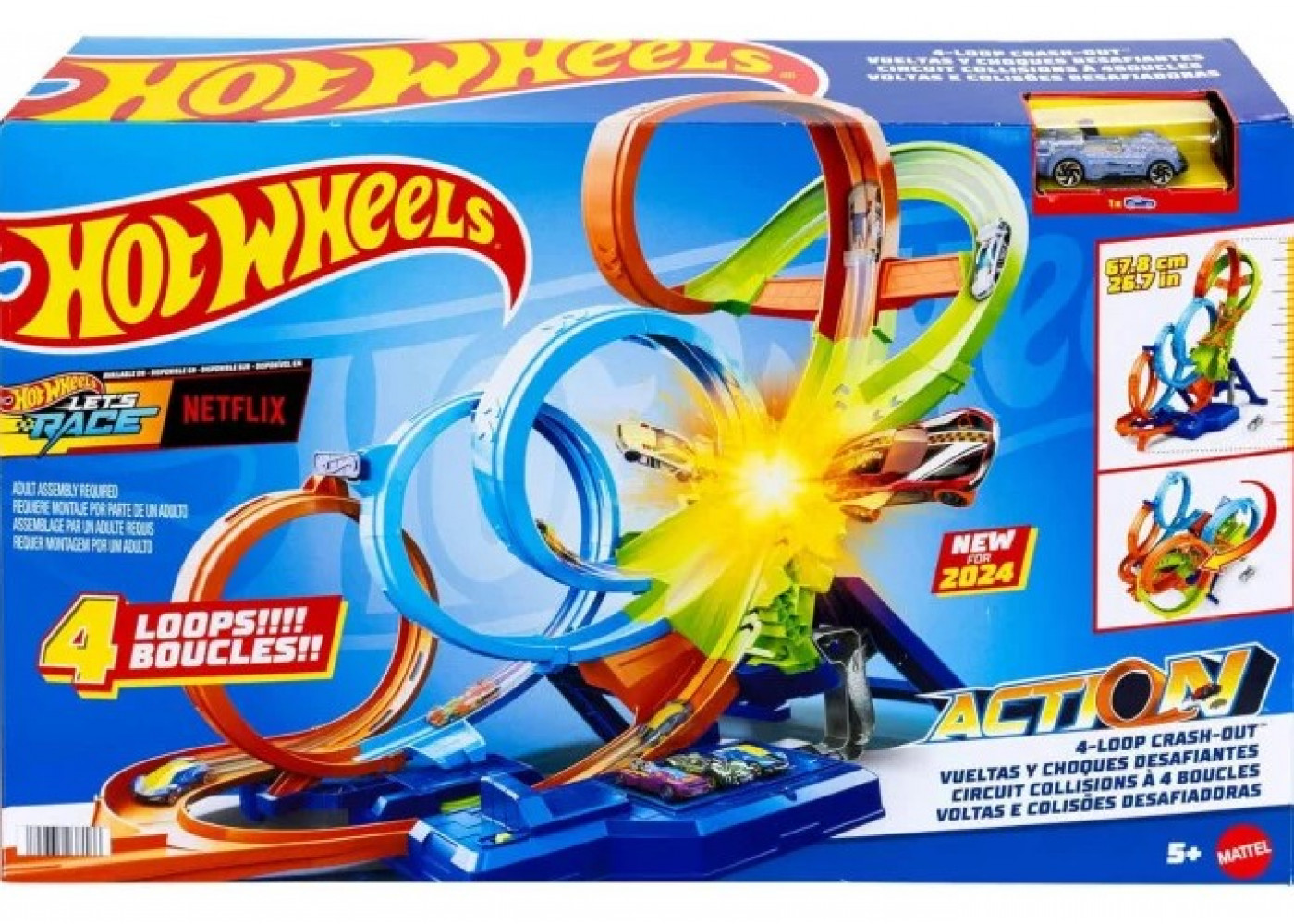 Трек Хот Вілс Божевільні Віражі та Петлі Hot Wheels Track with 4 Loops Crash Zone Booster Mattel HXT06-02