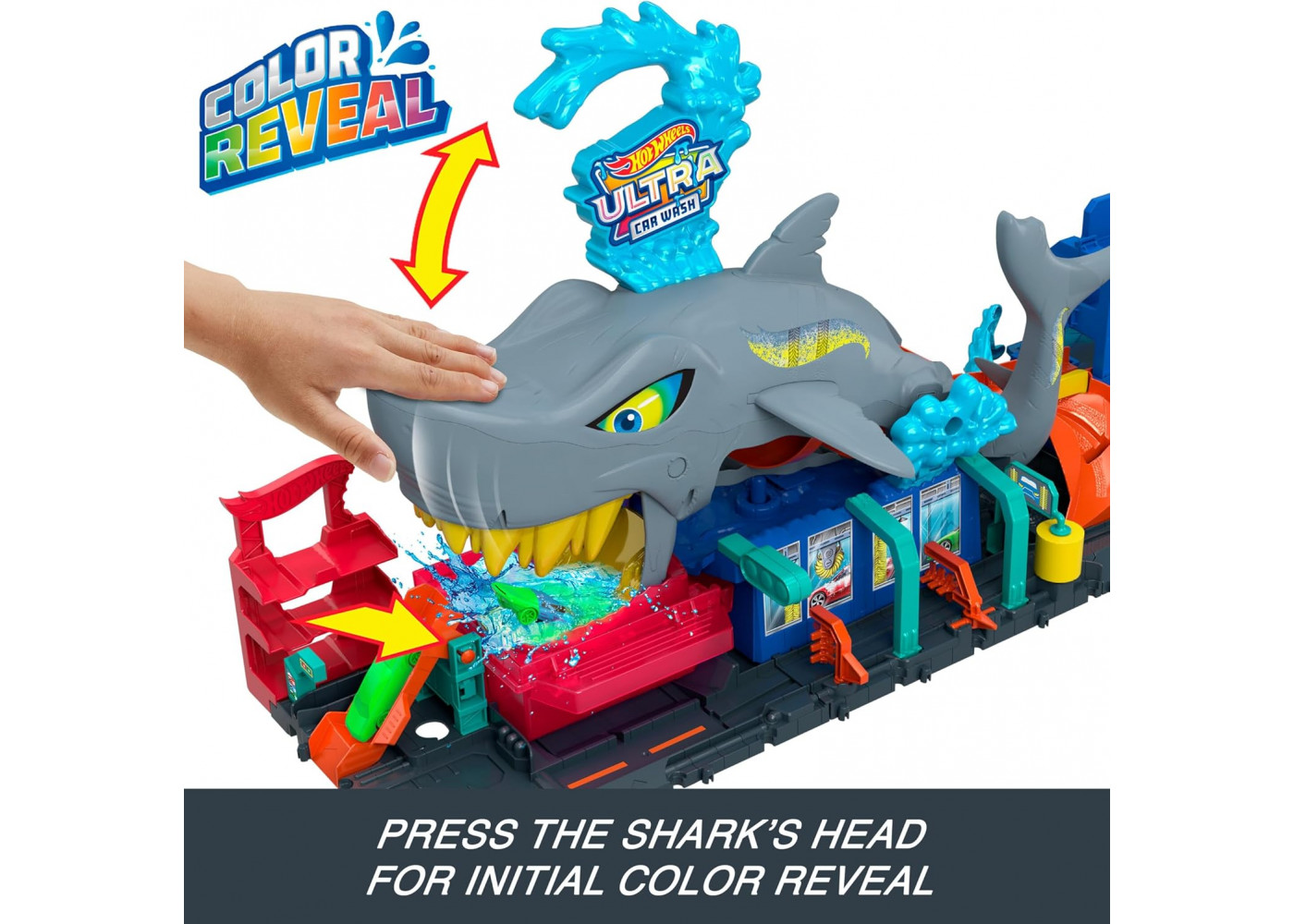 Трек Хот Вилс (Уценка) Измени Цвет Акула Hot Wheels City Color Changing Ultra Shark Car Wash Mattel BHTN82