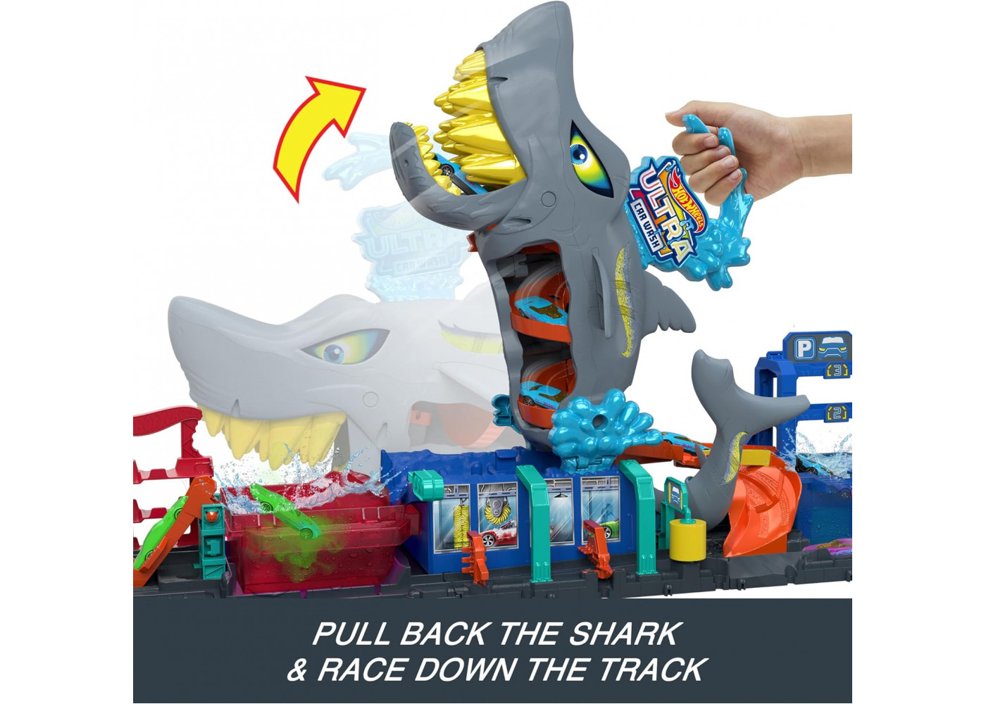 Трек Хот Вилс (Уценка) Измени Цвет Акула Hot Wheels City Color Changing Ultra Shark Car Wash Mattel BHTN82
