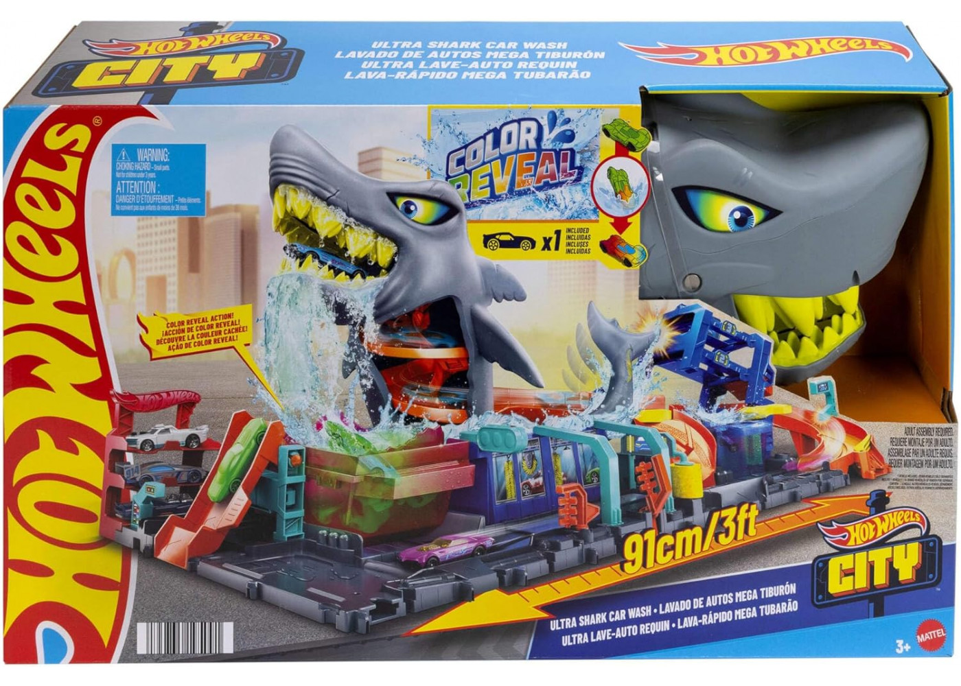 Трек Хот Вилс (Уценка) Измени Цвет Акула Hot Wheels City Color Changing Ultra Shark Car Wash Mattel BHTN82
