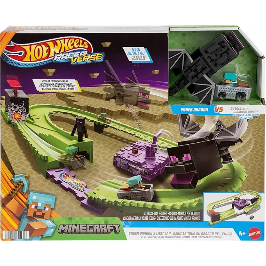 Трек Хот Вилс Майнкрафт Эндер Дракон и Стив Hot Wheels RacerVerse Minecraft Ender Dragon VS Steve Mattel JFP34