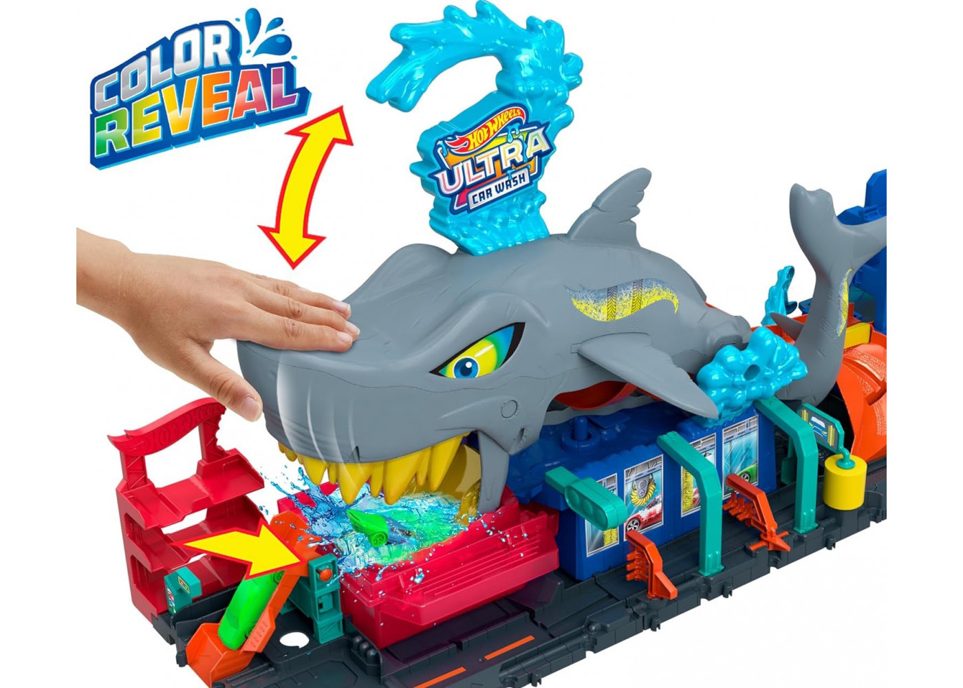 Трек Хот Вілс Зміни Колір Акула Hot Wheels City Color Changing Ultra Shark Car Wash Mattel HTN82