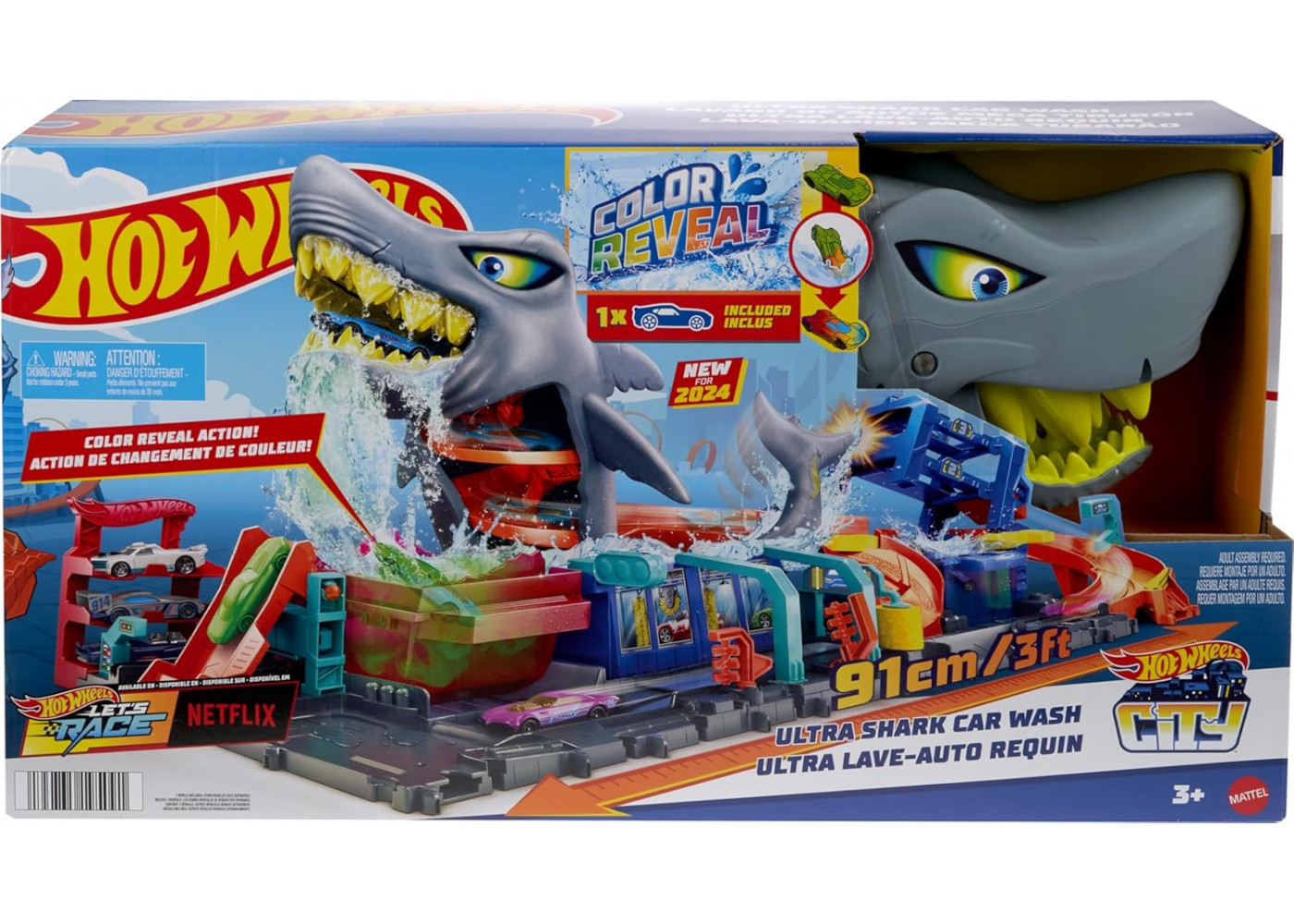Трек Хот Вілс Зміни Колір Акула Hot Wheels City Color Changing Ultra Shark Car Wash Mattel HTN82